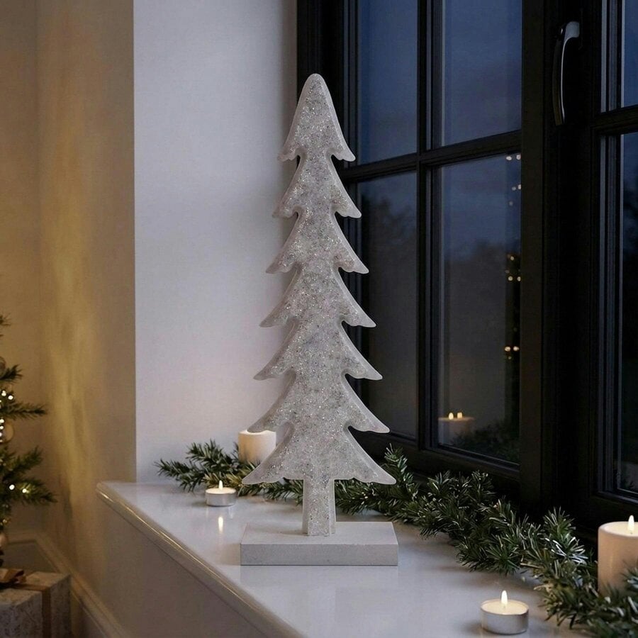 Garden Greatness White Glittered LED Tree Silhouette
