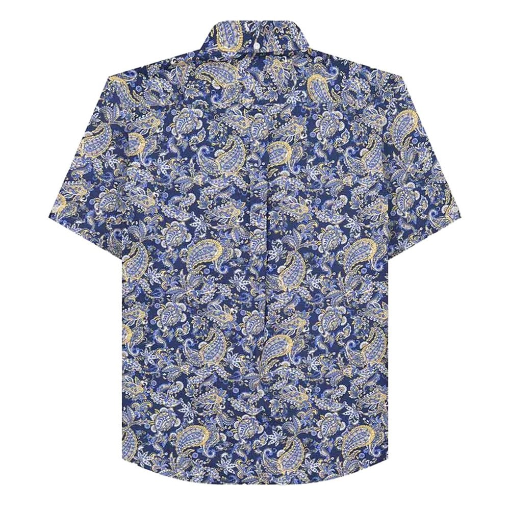 Lambretta Mens Paisley Short-Sleeved Shirt - Navy/White