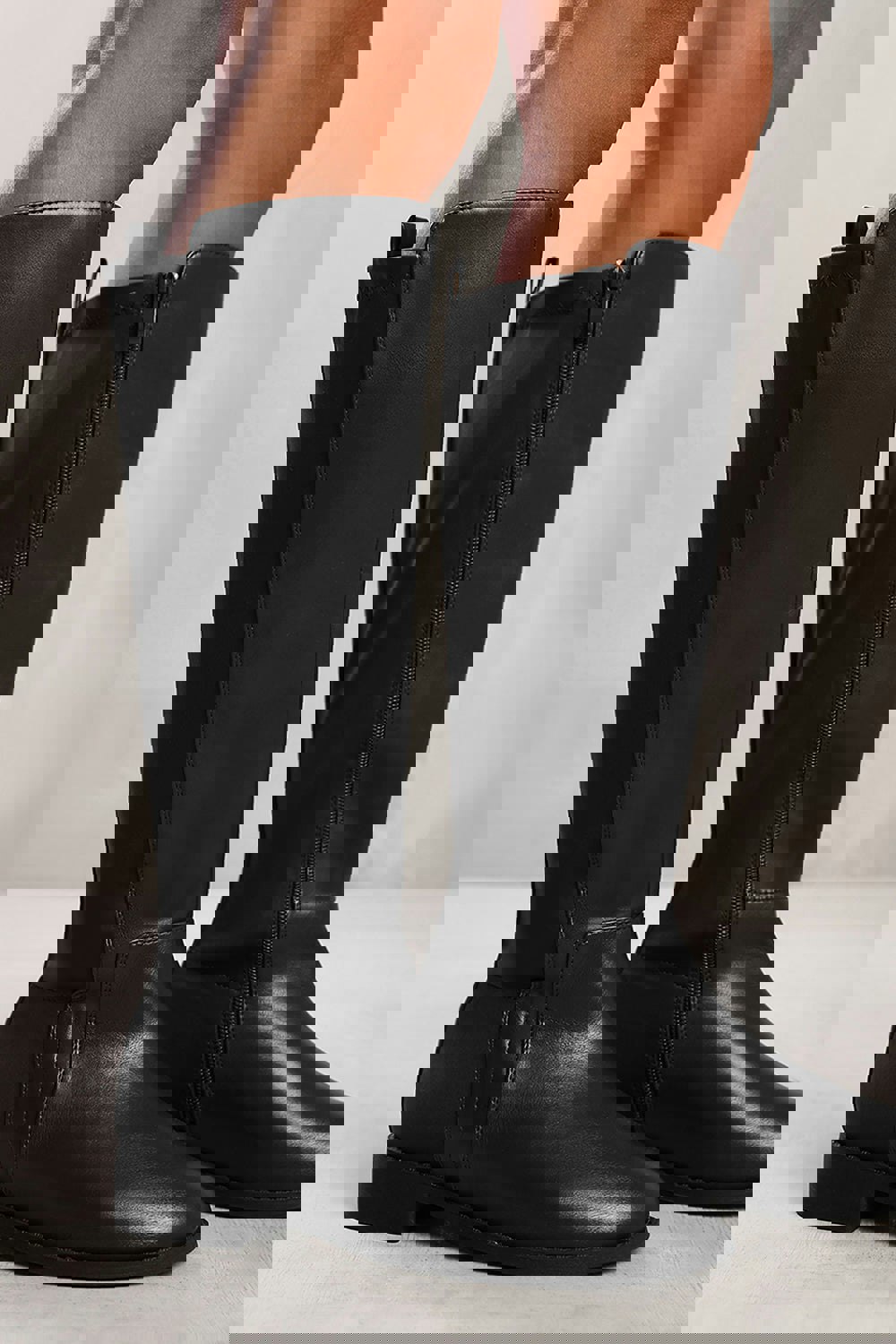 Where's That From Shiloh Knee High Boots With Side Zip in Black Faux Leather