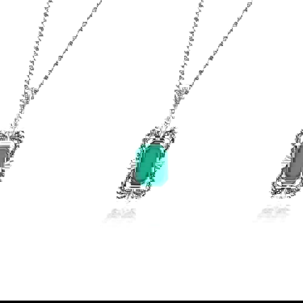 Art Deco Style Baguette Chalcedony and Marcasite Pendant Necklace in Sterling Silver 214P334501925 