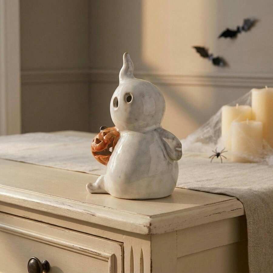 Garden Greatness Ceramic Light Up Pumpkin Ghost Ornament