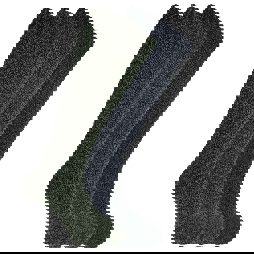 Universal Textiles Men's Thermal Wool Blend Long Wellington Boot Socks (Pack Of 3) - Green/Blue/Charcoal