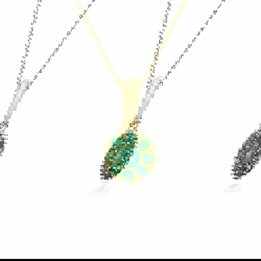 135P1910039 Cluster Round Emerald Classic Pendant and Chain in 9ct Yellow Gold 1