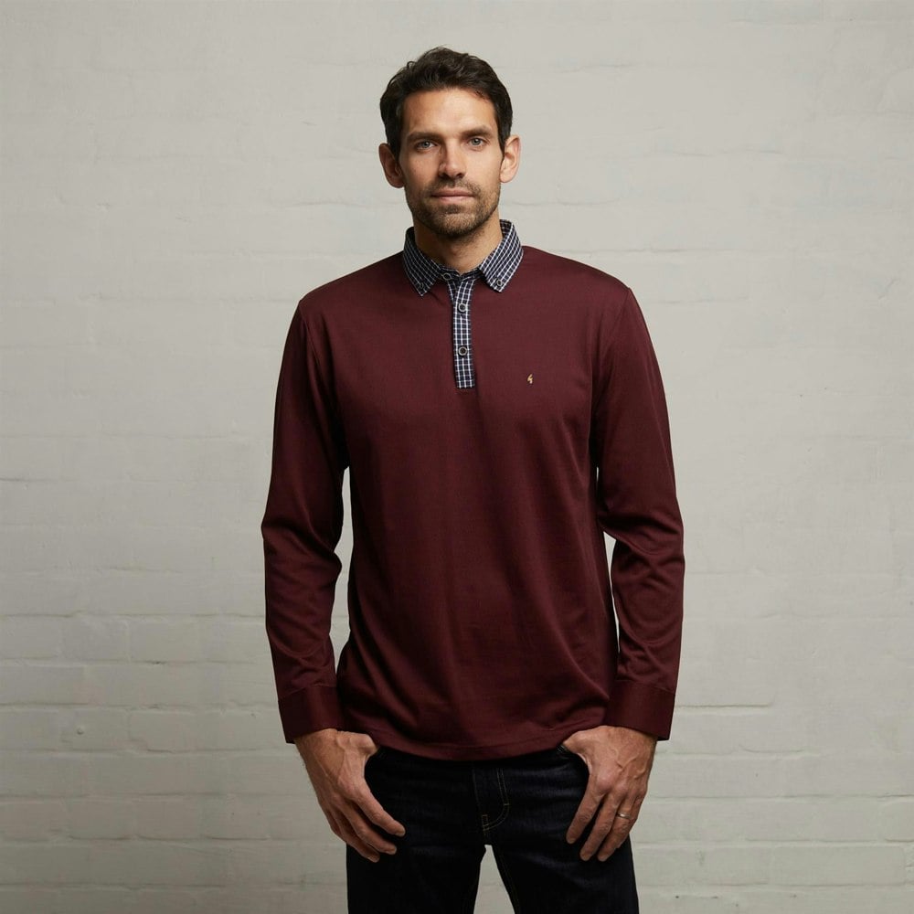 Gabicci G53Y03 Mens Long Sleeve Plated Jersey Polo Shirt Gabicci Classic - BERRY