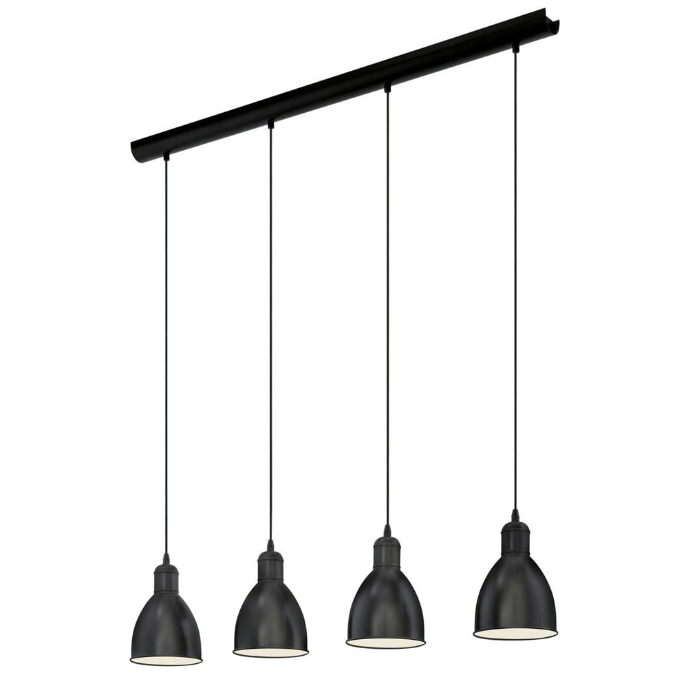Hanging Ceiling Pendant Light Black & White Steel 4 x 40W E27 Bulb Loops