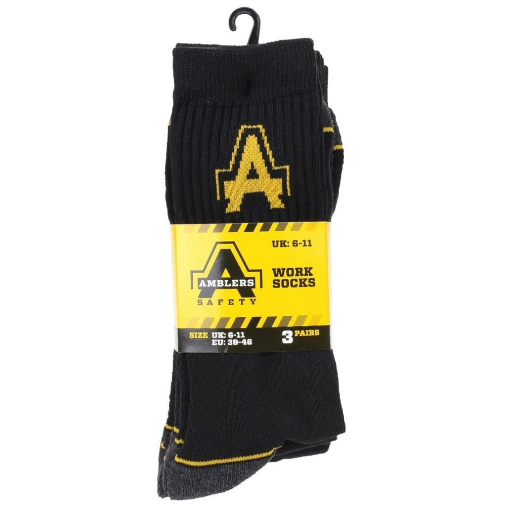 Amblers Safety Amblers Cotton Men's Black Work Socks