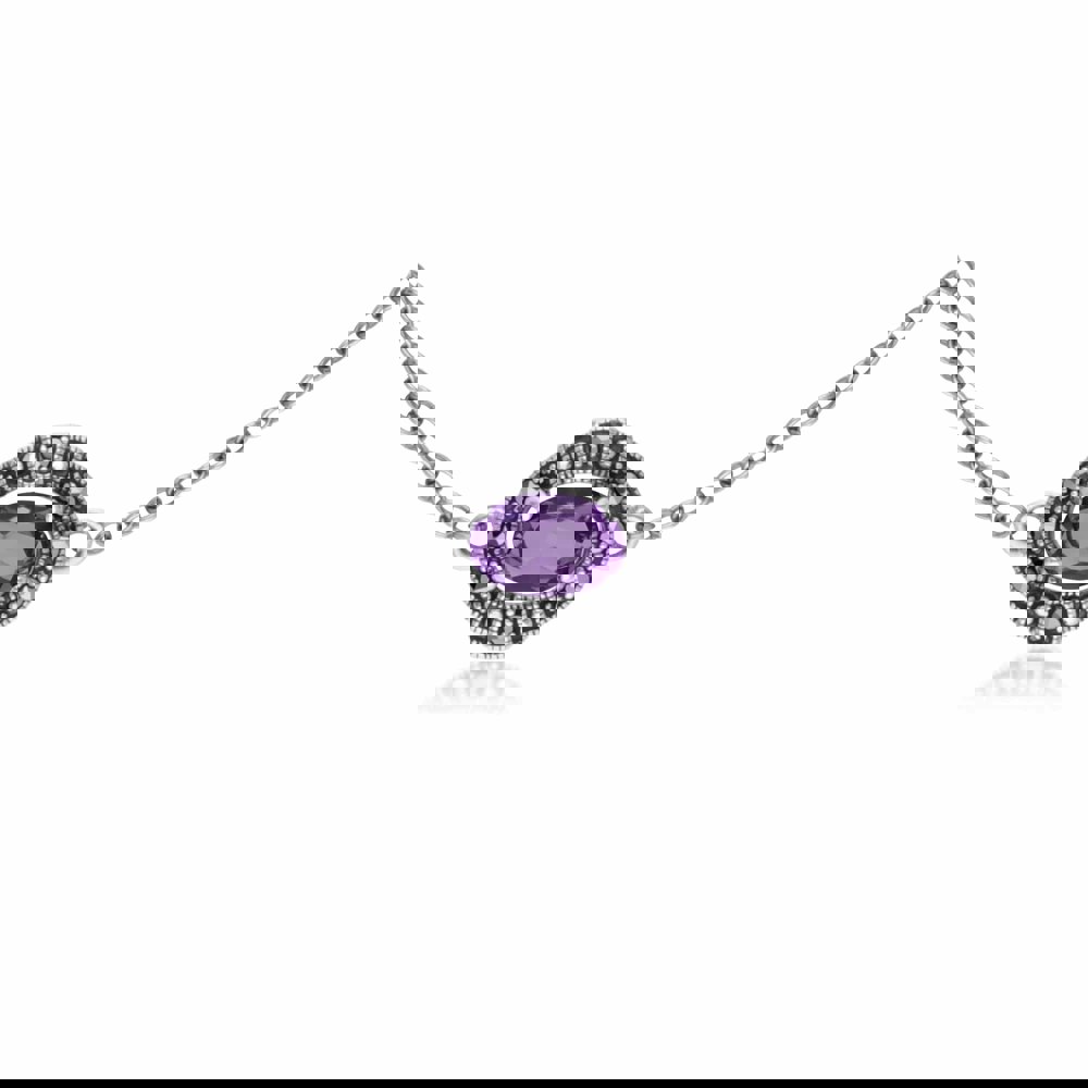214L165402925 Art Deco Style Oval Amethyst & Marcasite Cluster Bracelet 2