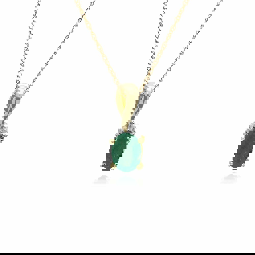 135P1898029 Classic Oval Emerald & Diamond Twisted Bale Pendant in 9ct Yellow Gold 1