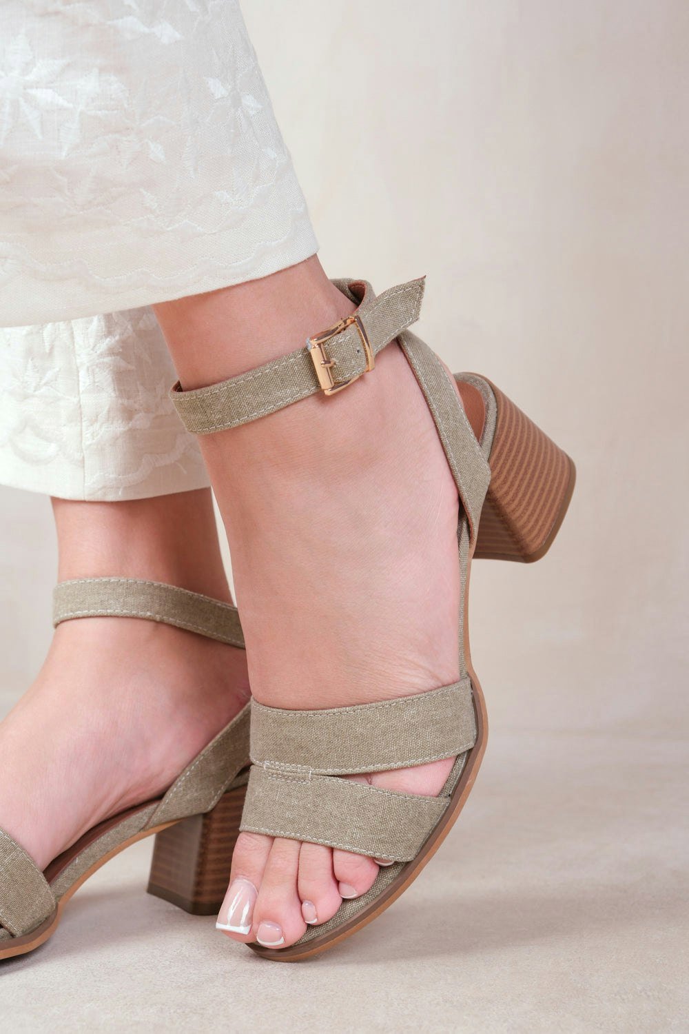 Where's That From Mona Statement Platform Strappy Block High Heels in Beige