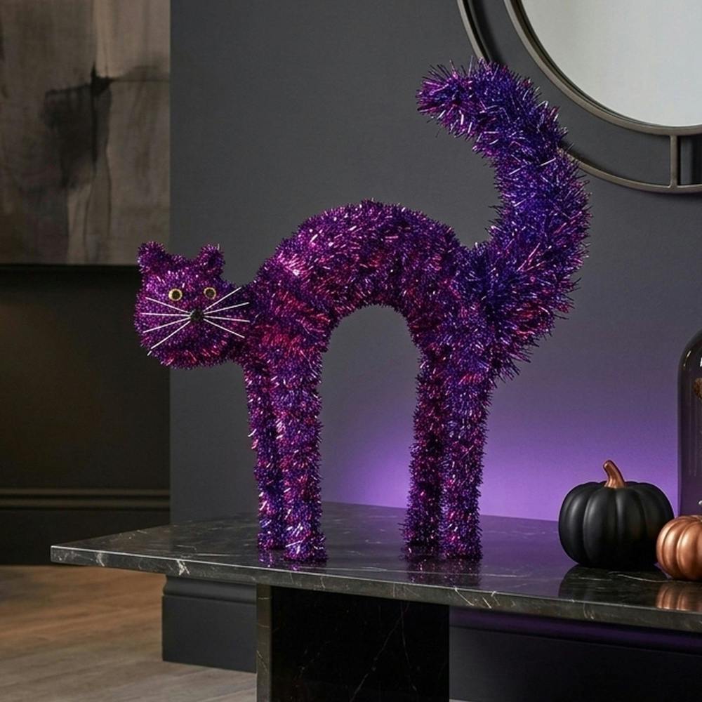 Garden Greatness Scaredy-Cat Purple Tinsel Halloween Decor