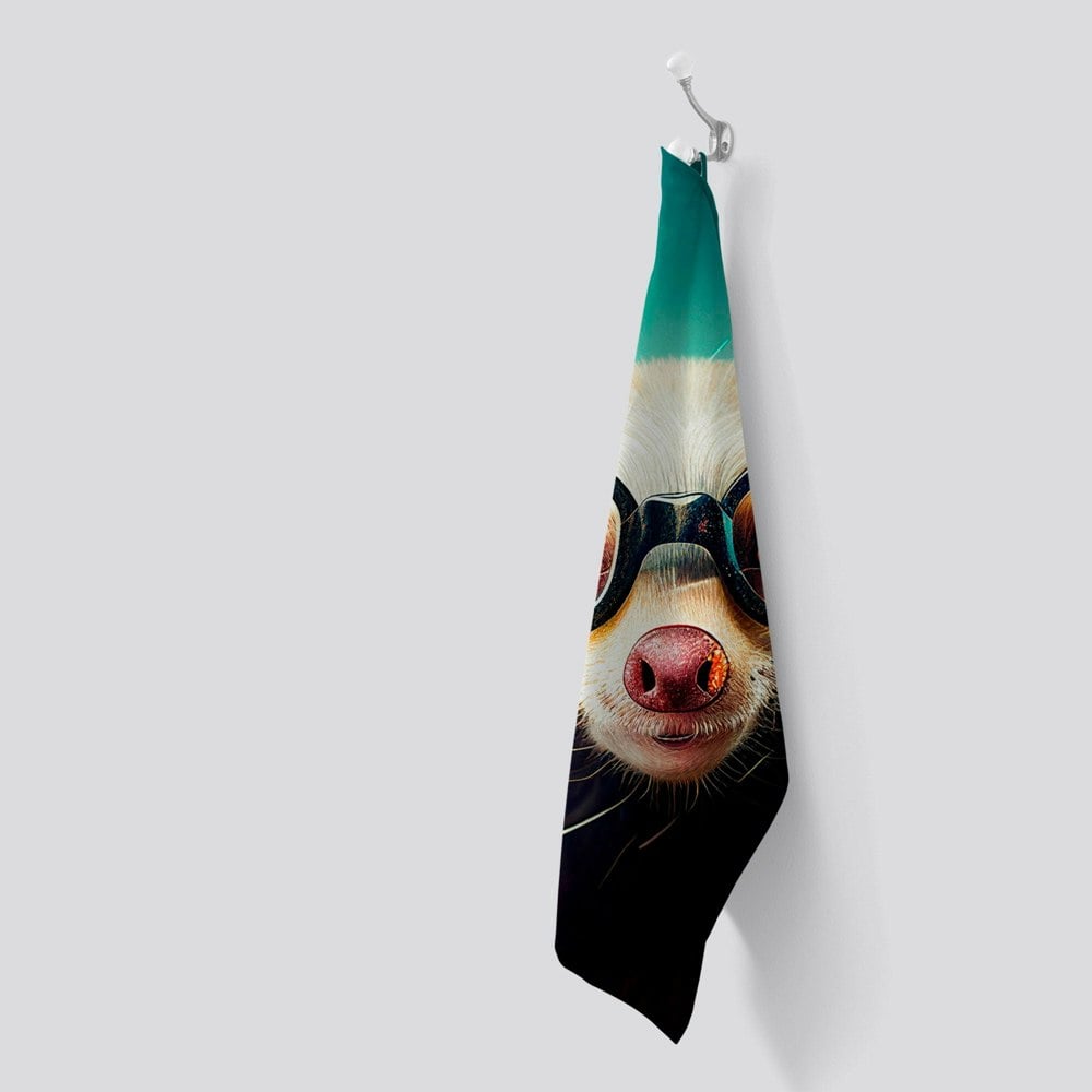 Warren Reed Ferret With Glasses Splashart Tea Towel