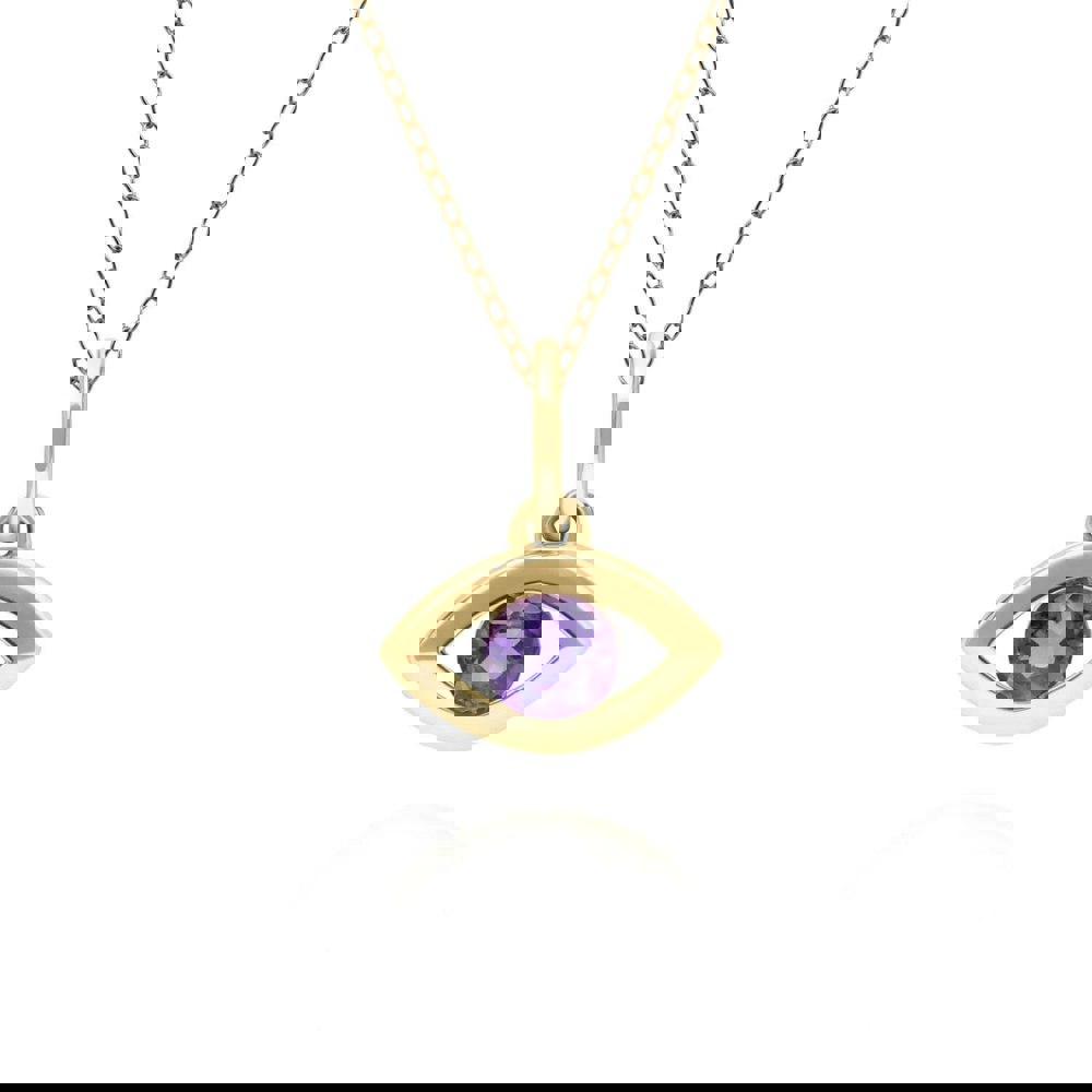 135P2102029 ECFEW™ Dainty Evil Eye Amethyst Pendant in 9ct Yellow Gold Front