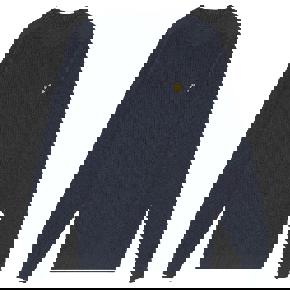 Lyle & Scott Plain Branded Ribbed Mock Neck Navy Night Jumper S
