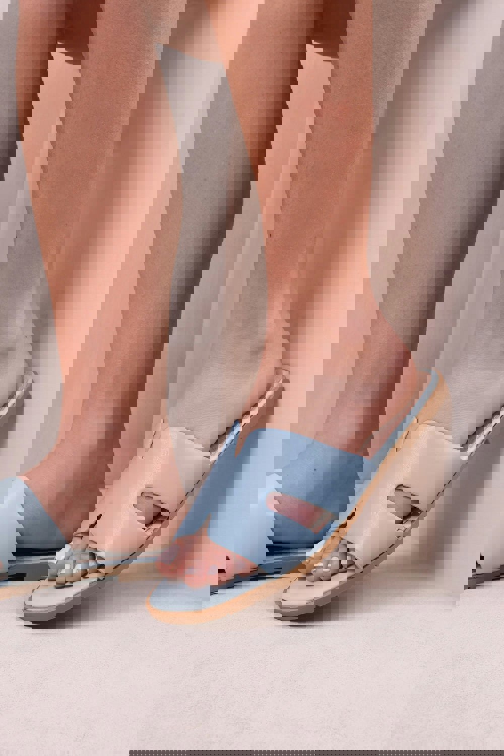 Where's That From Mae Pu Strap Sandals in Sky Blue Faux Leather