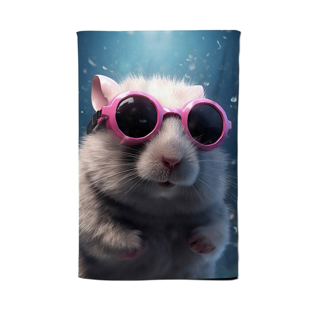 Warren Reed Splashart DoorMouse with Pink Glasses Tea Towel