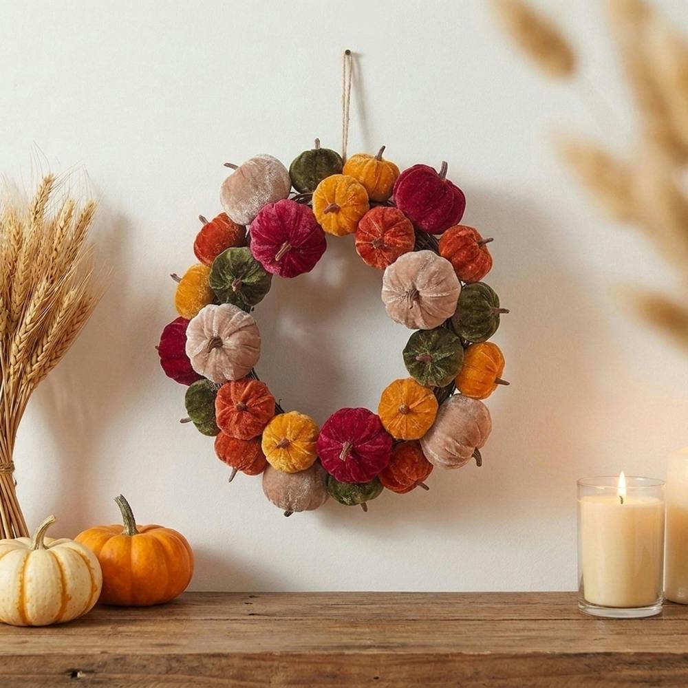 Garden Greatness Autumnal Plush Pumpkin Decorative Wreath