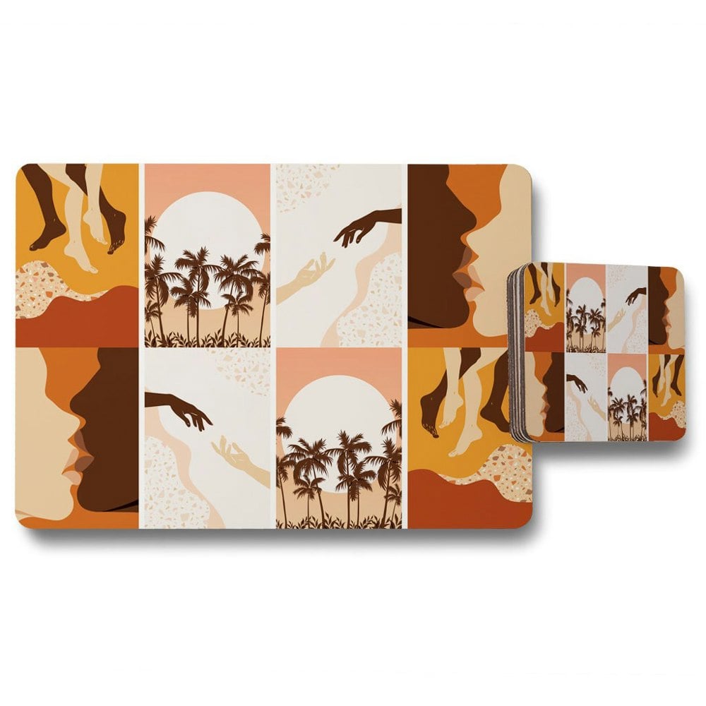 Benjamin Tate Design Paper cut male & female, abstract & floral collages, landscape scenes (Placemat & Coaster Set)