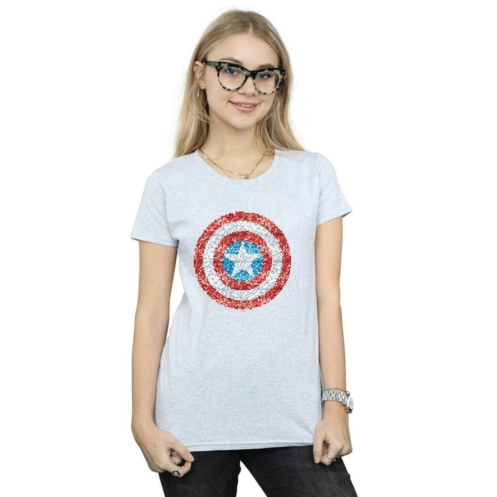 Marvel Womens/Ladies Captain America Pixelated Shield Cotton T-Shirt - Sports Grey
