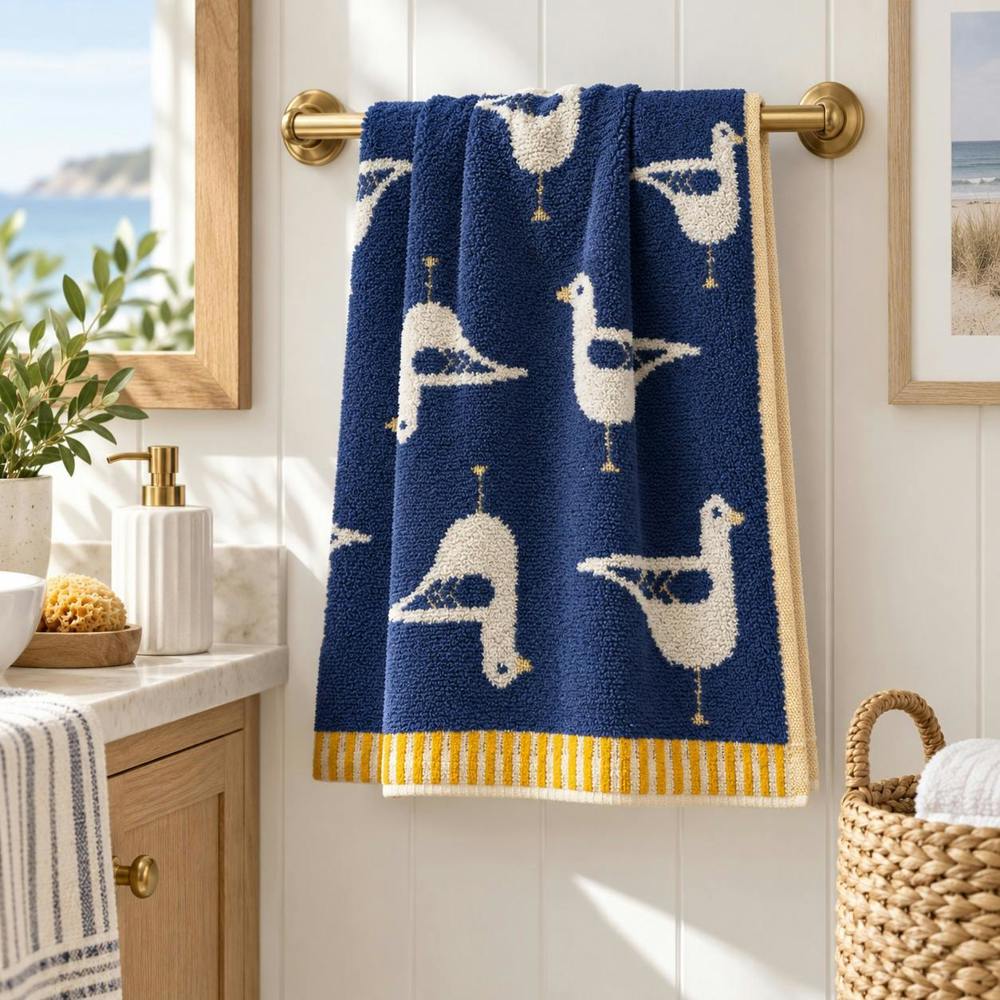 Dyzi Seagull Turkish Cotton Jacquard Hand Towel