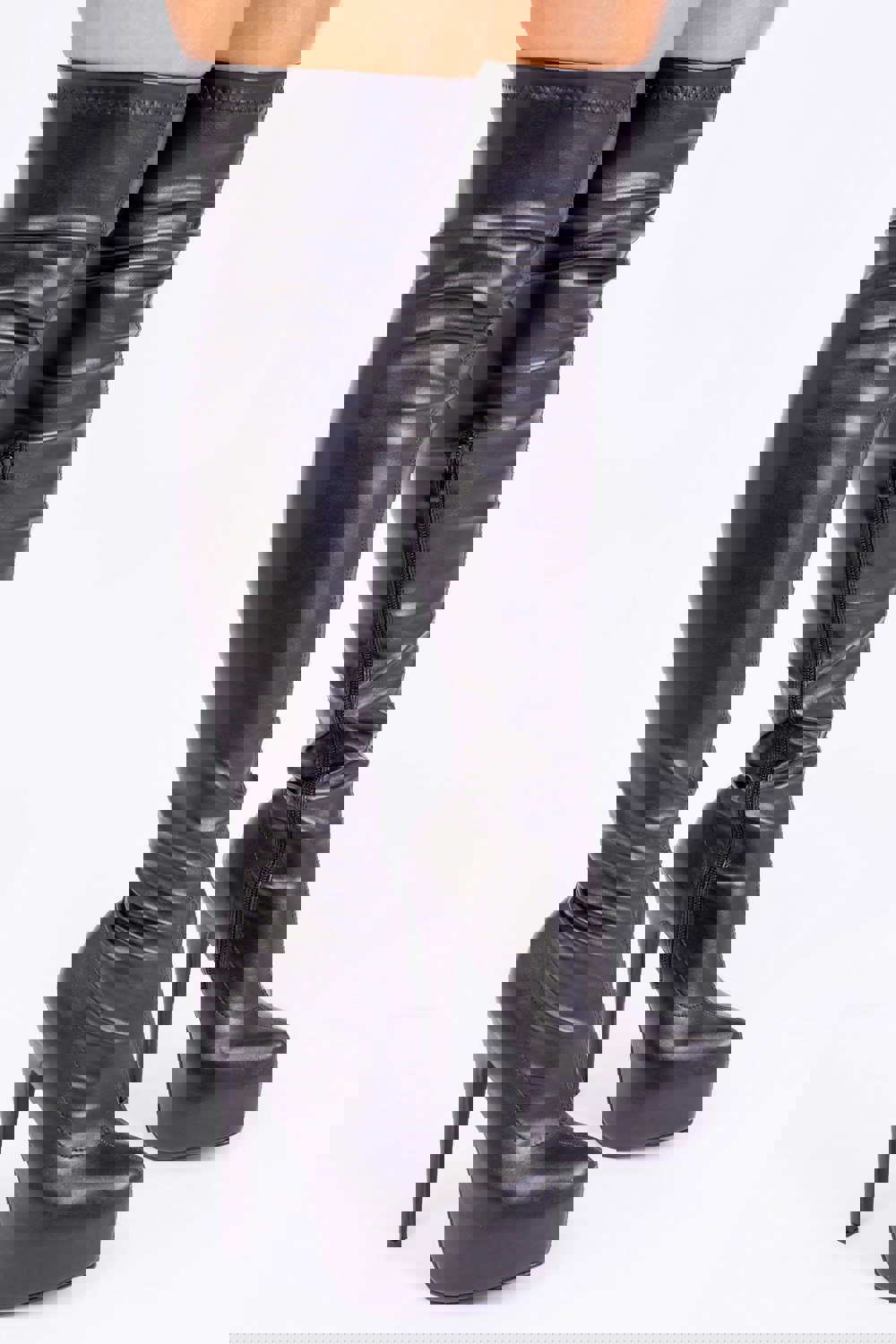 Where's That From Brinley High Heel Over the Knee Boots in Black Faux Leather
