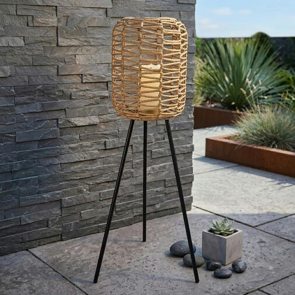 Garden Greatness Tall Tripod Rattan Look Garden Lantern