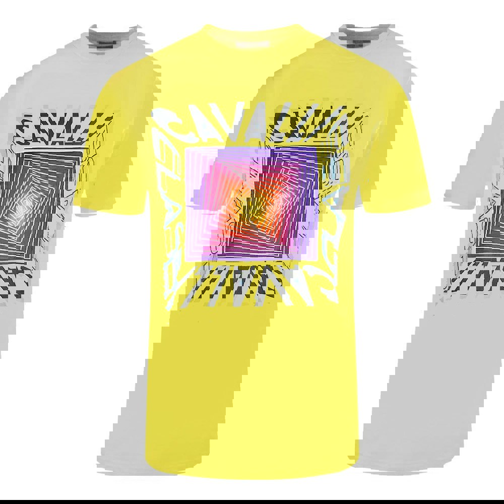 Cavalli Class Asymmetric Box Design Yellow T-Shirt M
