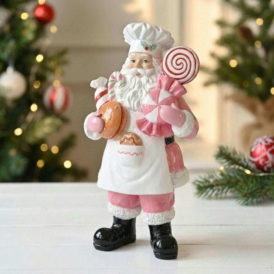 Garden Greatness Jolly Father Christmas Chef Figurine with Candy Cane
