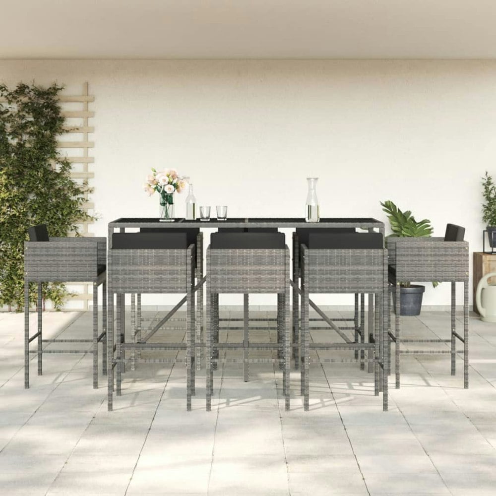 Berkfield 9 Piece Garden Bar Set with Cushions Grey Poly Rattan