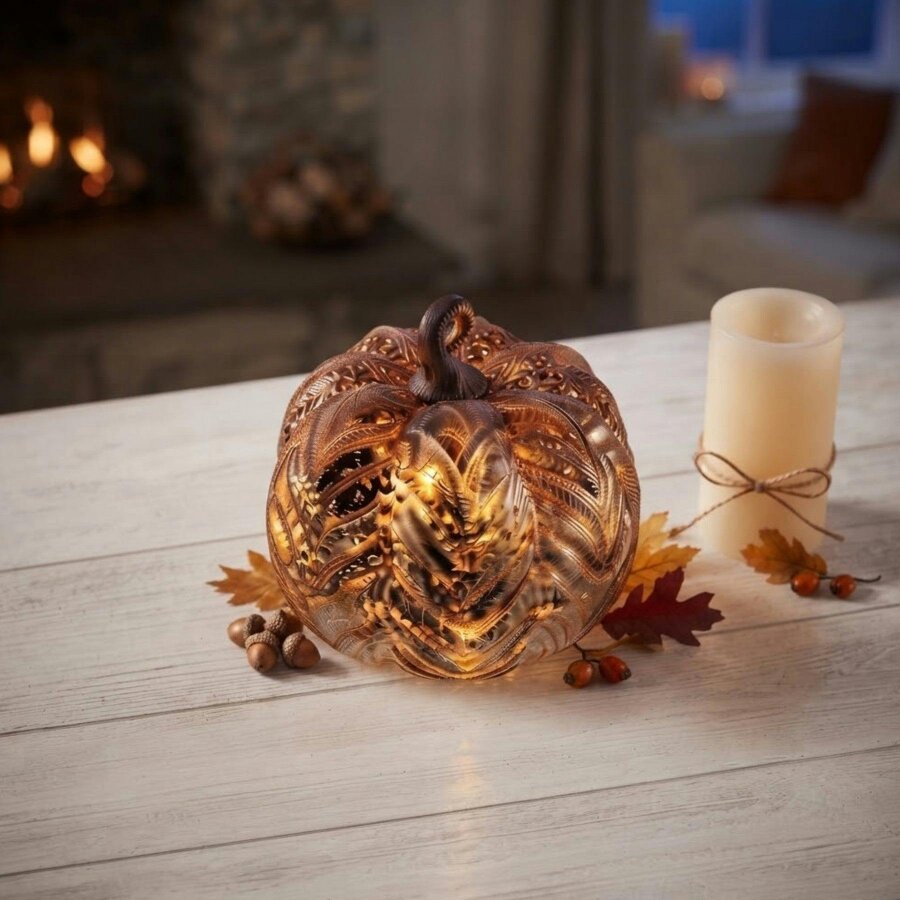 Garden Greatness Cinnamon Autumn Glass Pumpkin Light