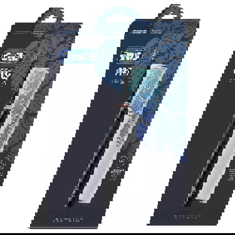 Oral-B Pro 3 3500 Black Electric Toothbrush with Floral Art Travel Case