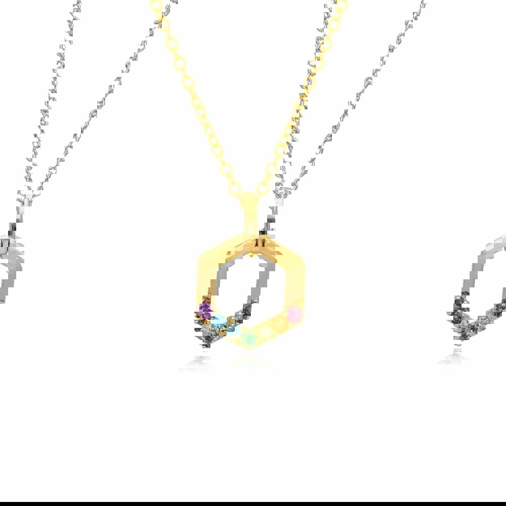 270N036401925 Rainbow Hexagon Necklace in Gold Plated Sterling Silver 1