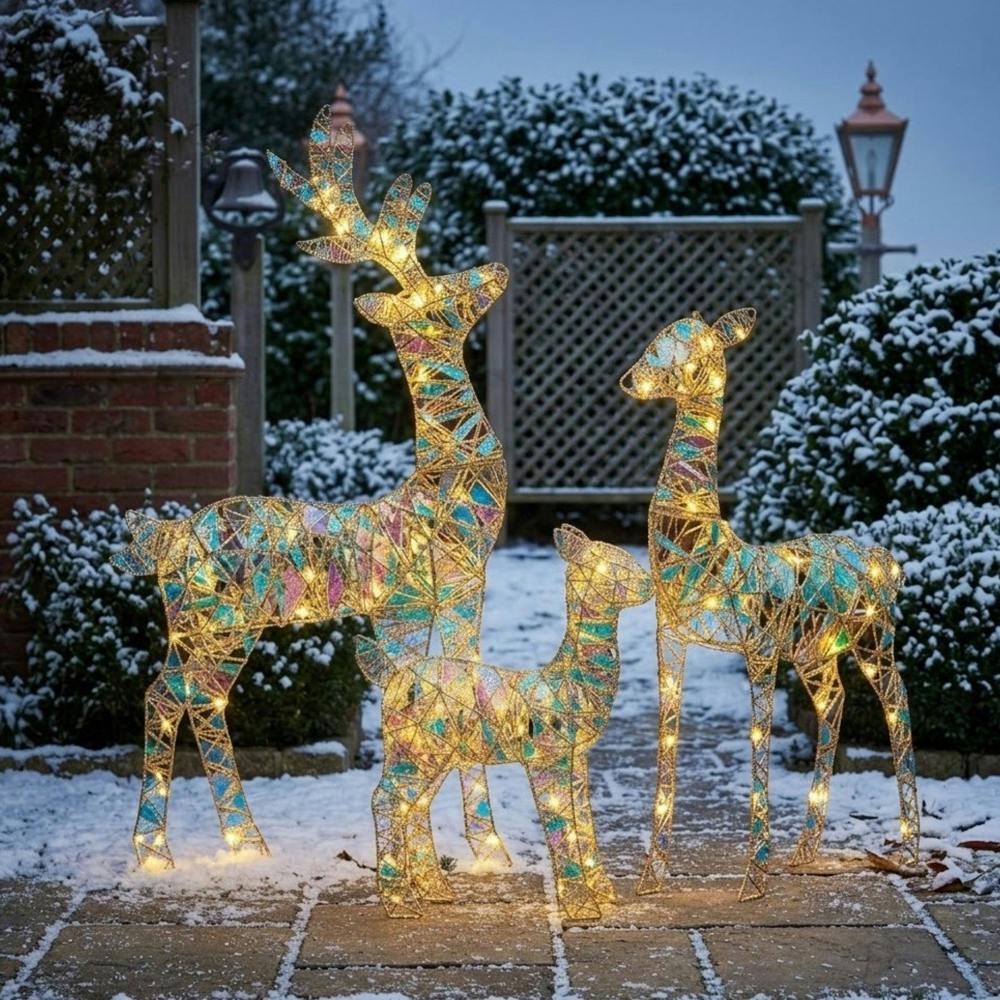 Garden Greatness Set of 3 Iridescent Light Up Reindeer Family