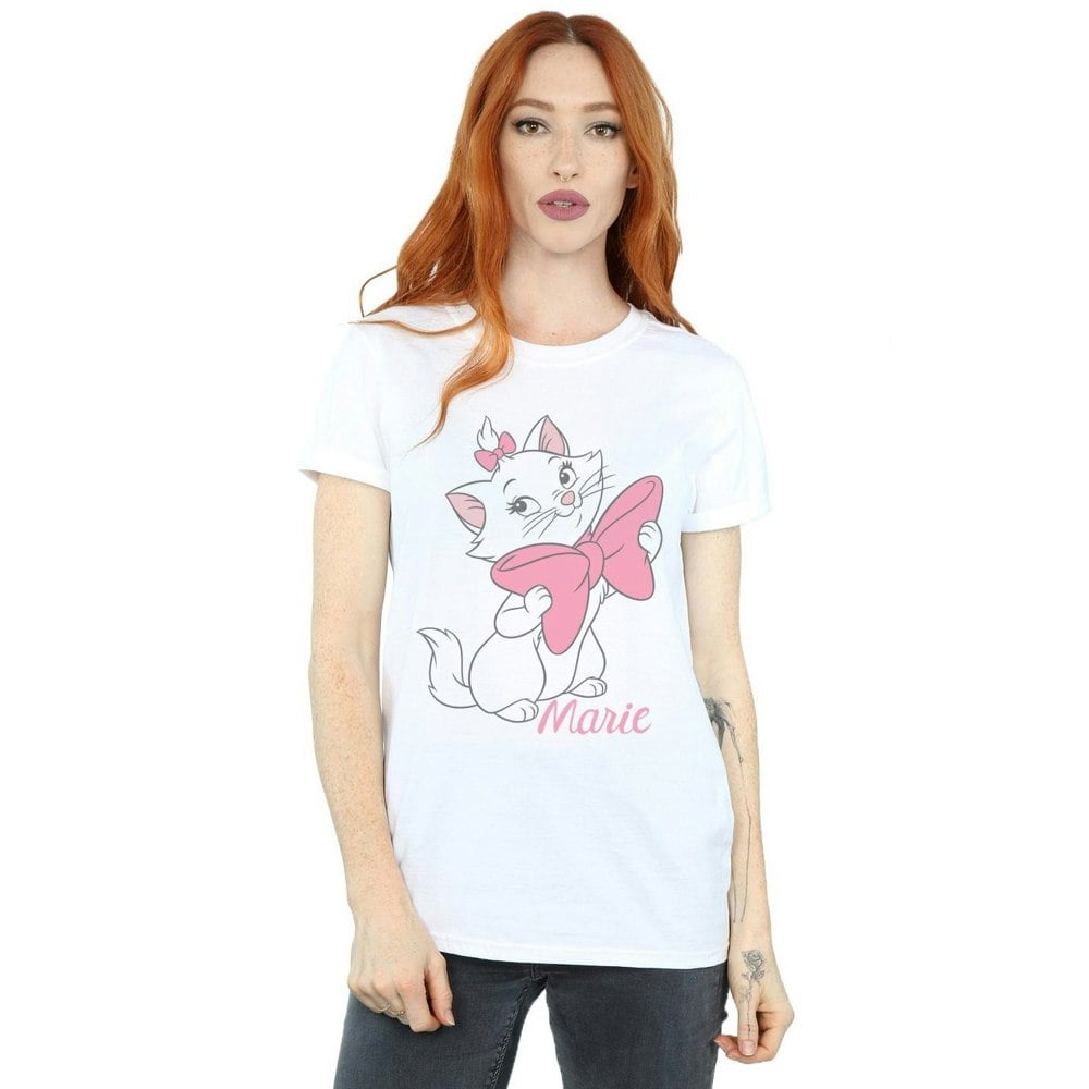 Disney Womens/Ladies Aristocats Marie Bow Cotton Boyfriend T-Shirt - White