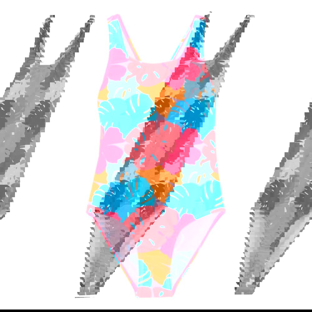 Regatta Girls Katrisse Tropical Leaves One Piece Swimsuit - Multicoloured