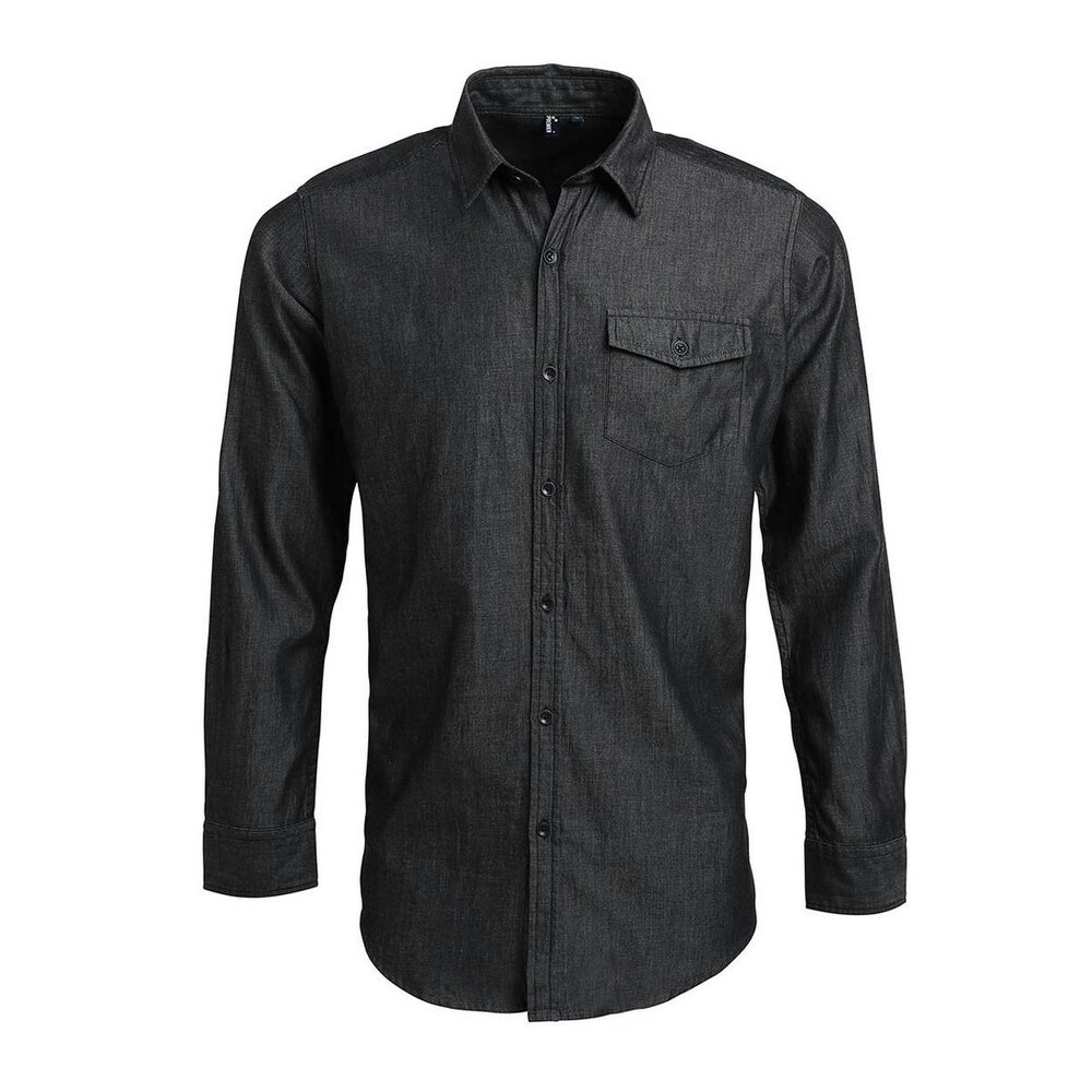 Premier Mens Denim Contrast Stitching Shirt - Black Denim - Black Denim
