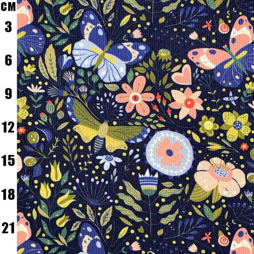 Minerva Printed Cotton Needlecord Dressmaking Fabric per metre, 145cm / 57" Wide - Navy