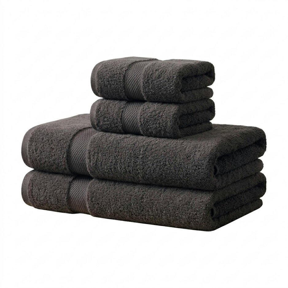 Vision V475 - 4 Piece 100% Cotton Bath Towel & Bath Sheet Bundle - Black