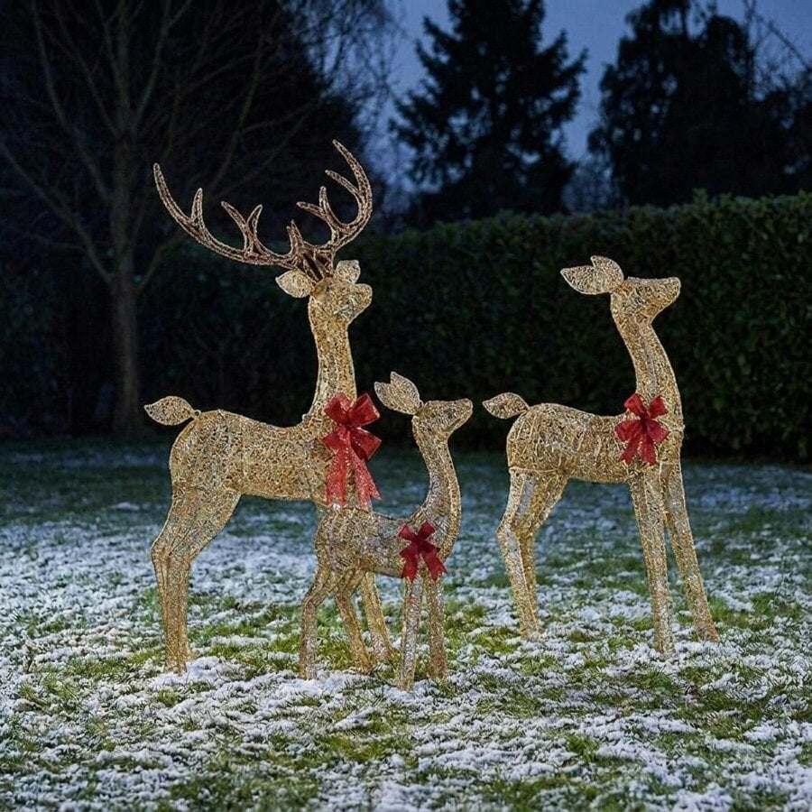 Garden Greatness Set of 3 Lit Gold Glitter Fabric Reindeer Family