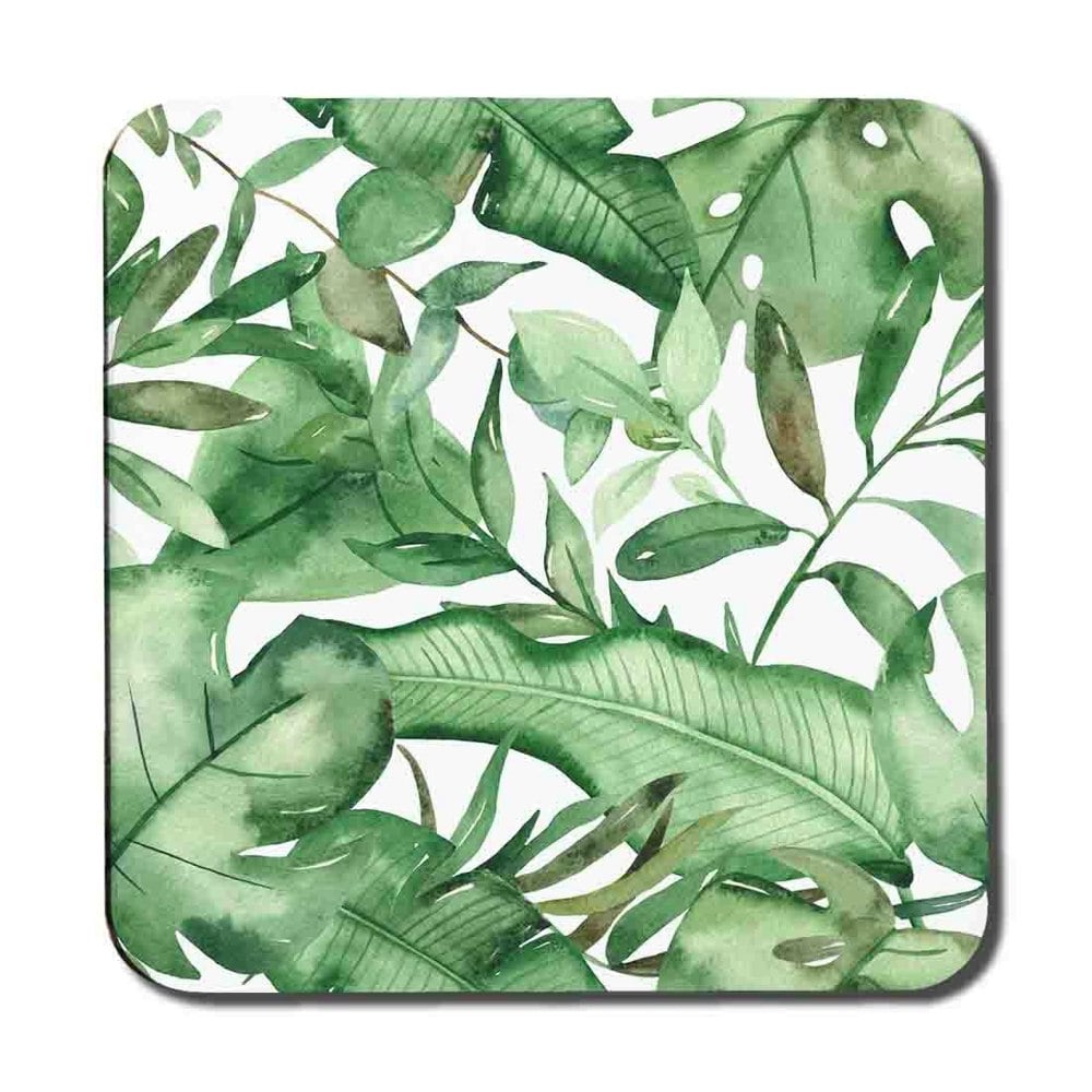 Benjamin Tate Design Watercolour Green Tropical Leaves Coaster Set