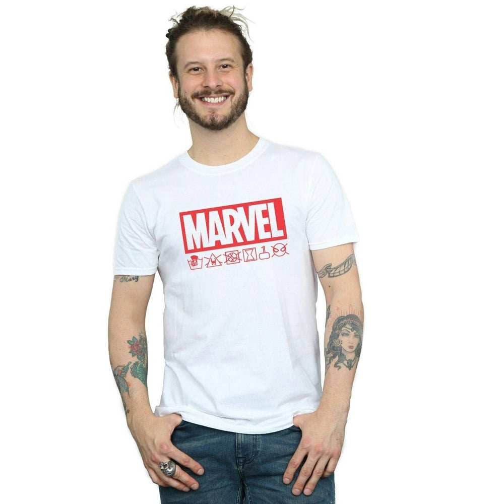 Marvel Mens Logo Wash Care T-Shirt - White