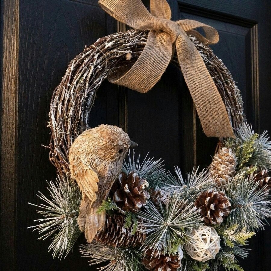 Garden Greatness Festive Snowy Tipped Bird and Cone Half Wreath