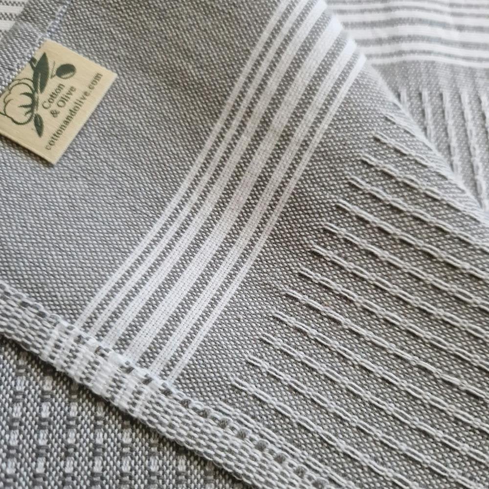 Cotton and Olive Tuana Cotton Hammam Hand Towel with Tassels, Smoke | Seconds