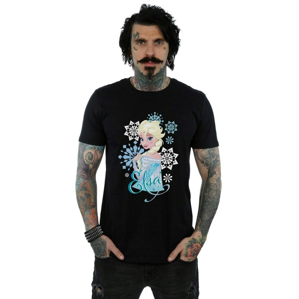 Disney Mens Frozen Elsa Snowflakes T-Shirt - Black