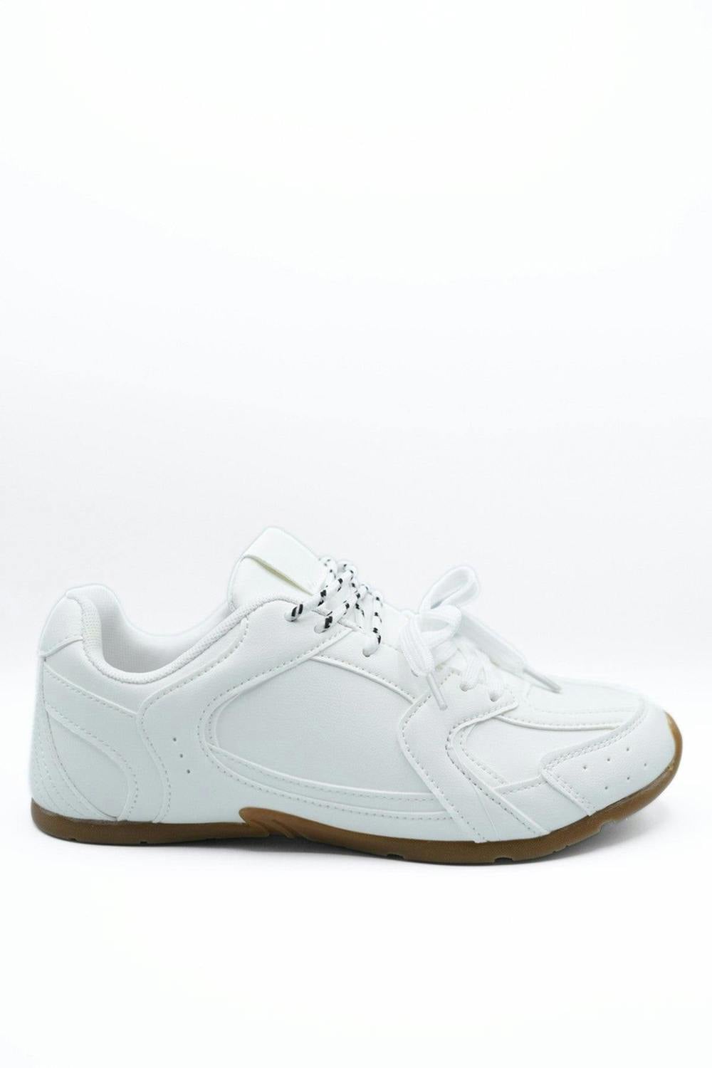 Molly Double Contrast Lace Up Flat Trainers - White