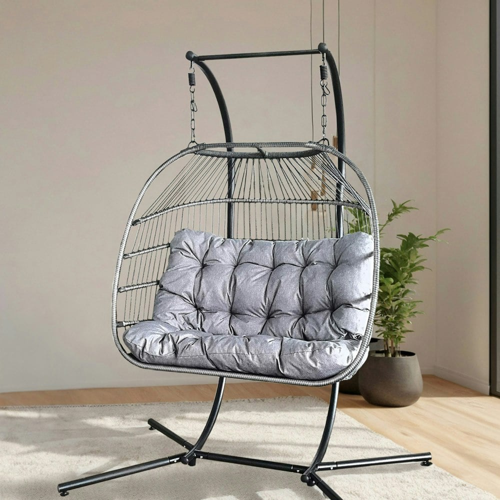 Home Republic Miami Hanging 2 Seater Egg Chair With Cushion Charcoal