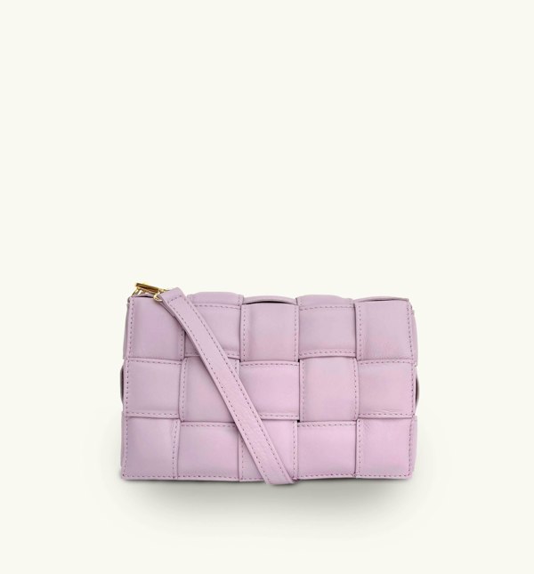 Apatchy London Padded Woven Leather Crossbody Bag With Gold Chain Strap - Lilac