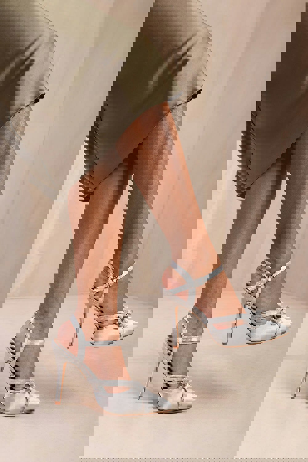 Where's That From Wyoming Pointed Toe High Heel With Ankle Strap and Bow Detail in Silver