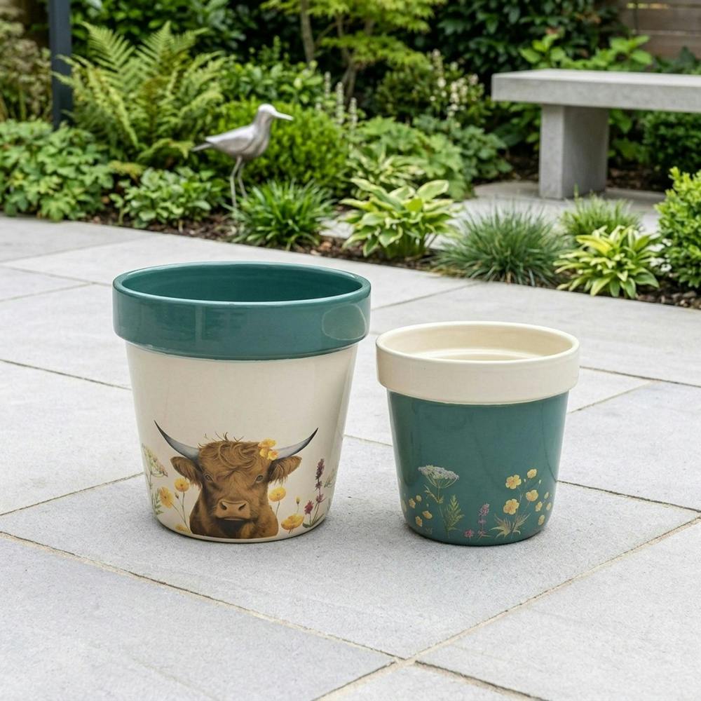 Garden Greatness Duo Highland Cow Planter Pot Set