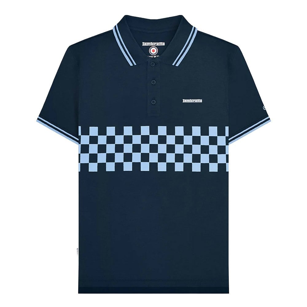 Lambretta Mens SS25 Two Tone Tipped Polo Shirt - Navy/Clear Sky