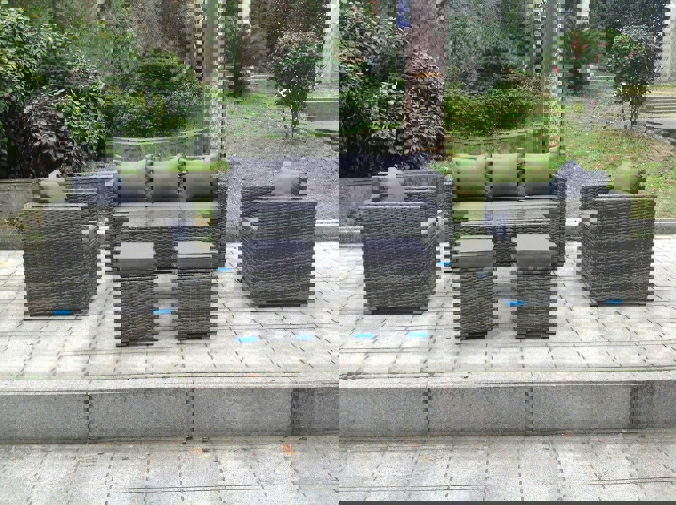 Fimous Wicker Rattan Garden Furniture Sofa Sets Outdoor Patio Coffee Table With Stools grey mixed